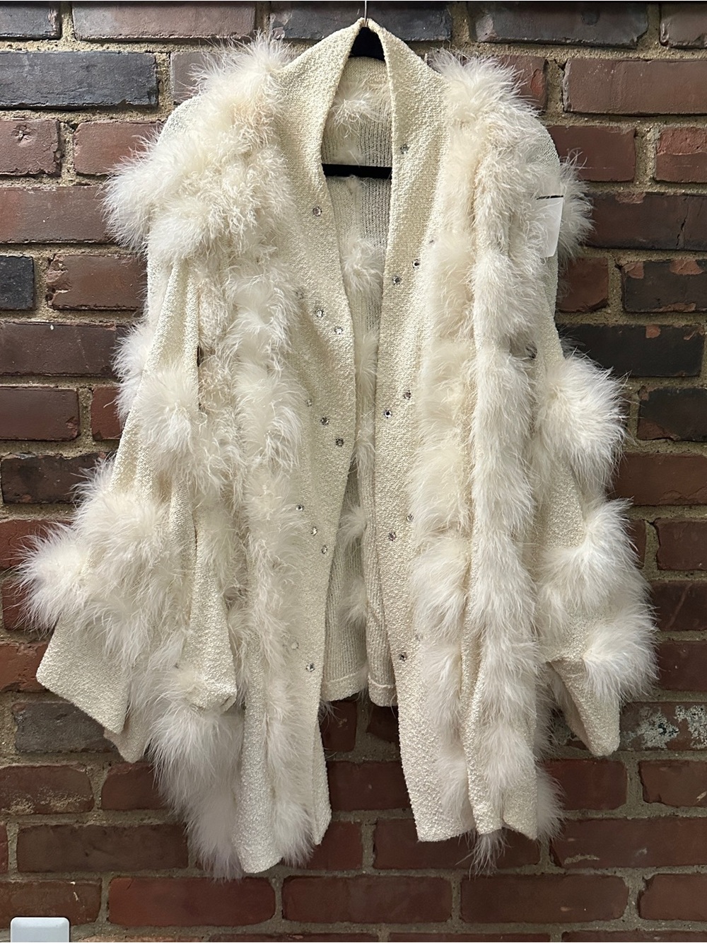 Linda Rossbach angora cardigan marabou feather trim rhinestone embellishments